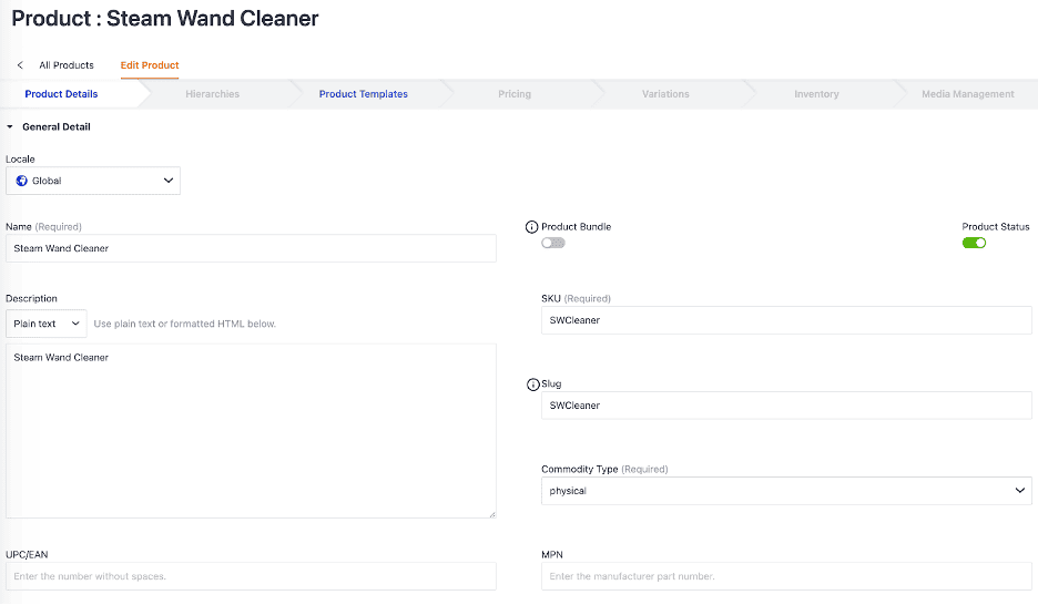 Setting up a new product in the Elastic Path catalog experience
